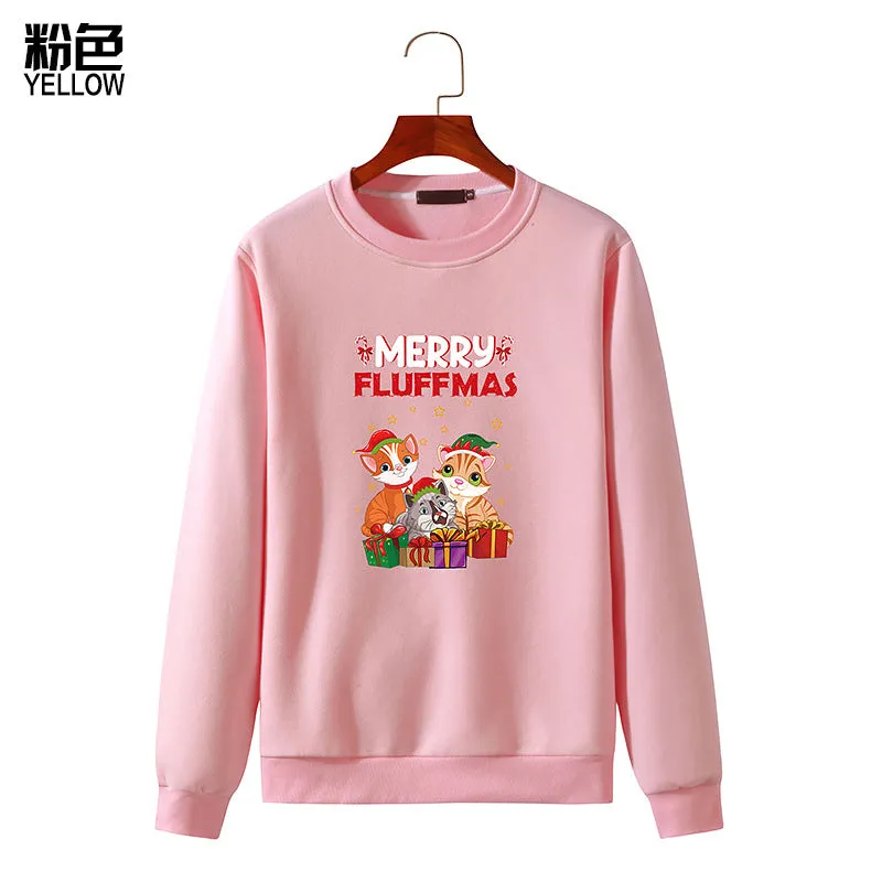 Men's Christmas Cat Print Round Neck Long Sleeve Sweatshirt