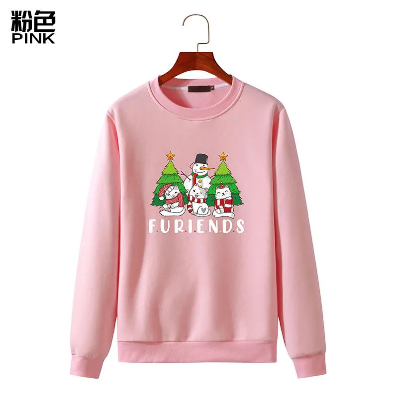 Men's Christmas Cat Print Round Neck Long Sleeve Sweatshirt