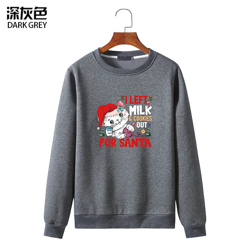 Men's Christmas Cat Print Round Neck Long Sleeve Sweatshirt