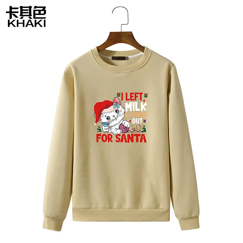 Men's Christmas Cat Print Round Neck Long Sleeve Sweatshirt