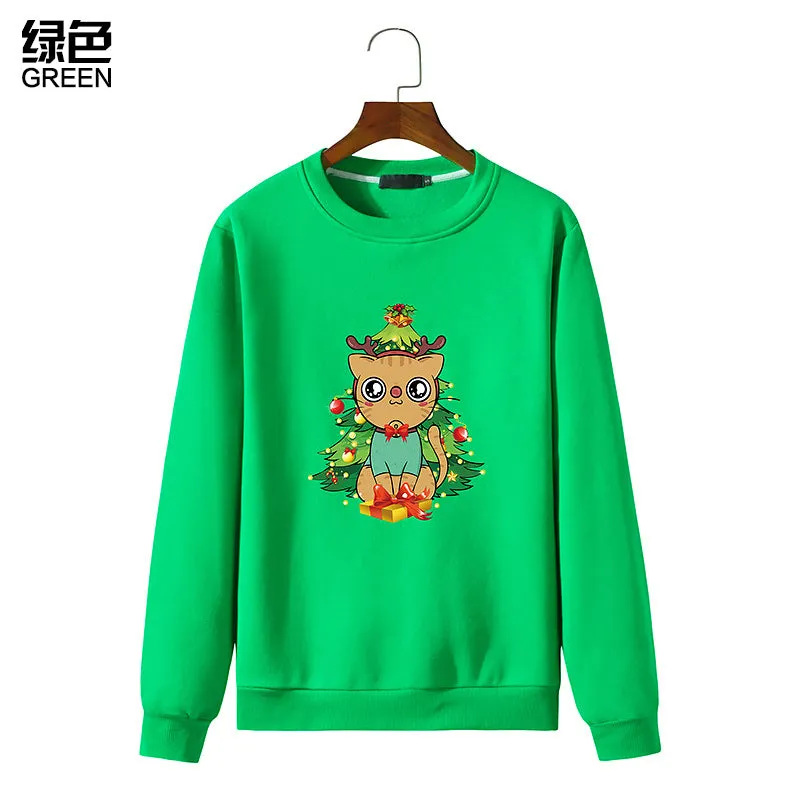 Men's Christmas Cat Print Round Neck Long Sleeve Sweatshirt