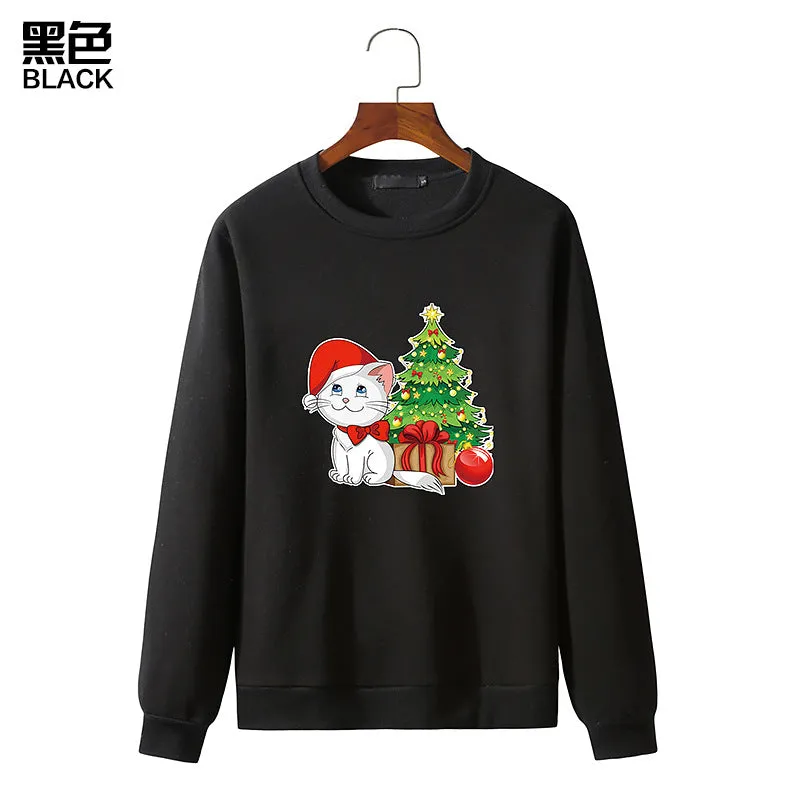 Men's Christmas Cat Print Round Neck Long Sleeve Sweatshirt