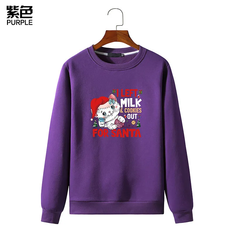 Men's Christmas Cat Print Round Neck Long Sleeve Sweatshirt