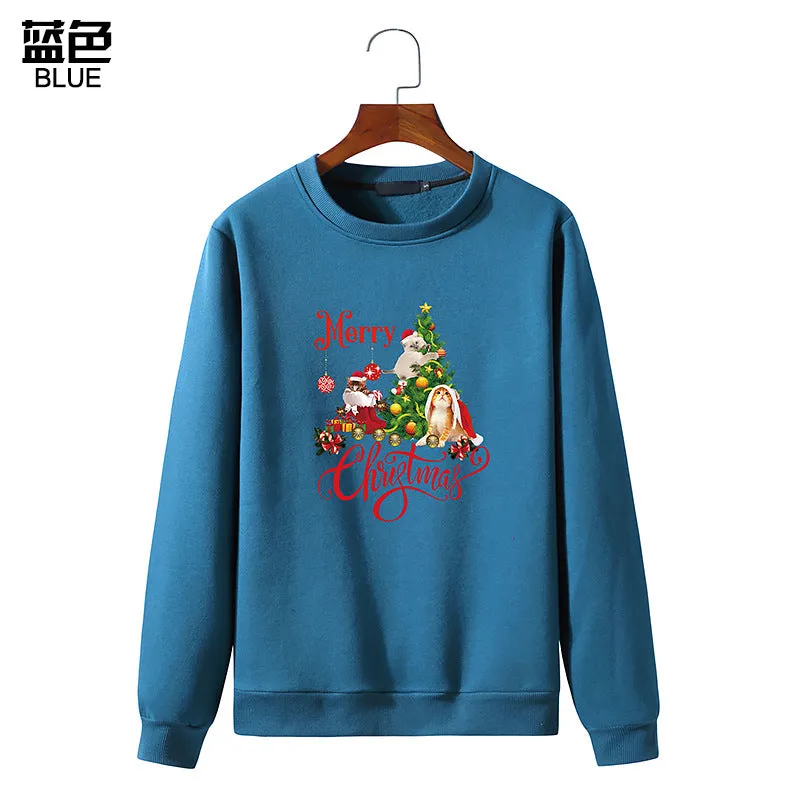 Men's Christmas Cat Print Round Neck Long Sleeve Sweatshirt