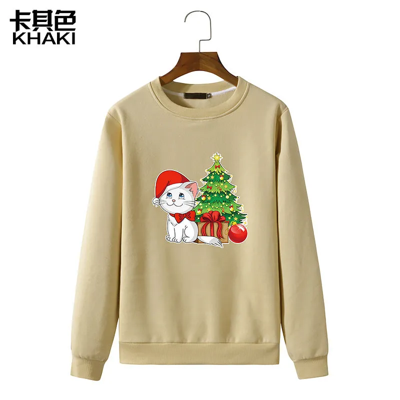 Men's Christmas Cat Print Round Neck Long Sleeve Sweatshirt