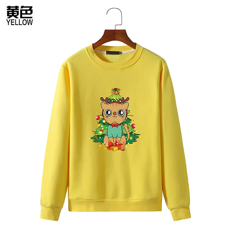 Men's Christmas Cat Print Round Neck Long Sleeve Sweatshirt