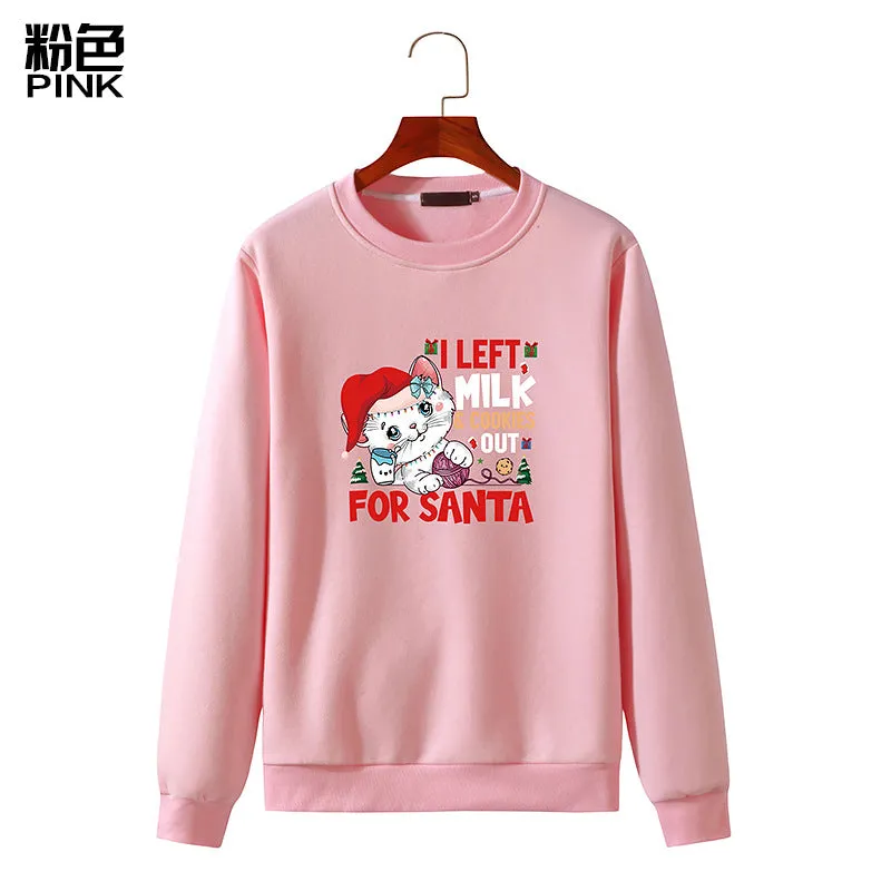 Men's Christmas Cat Print Round Neck Long Sleeve Sweatshirt