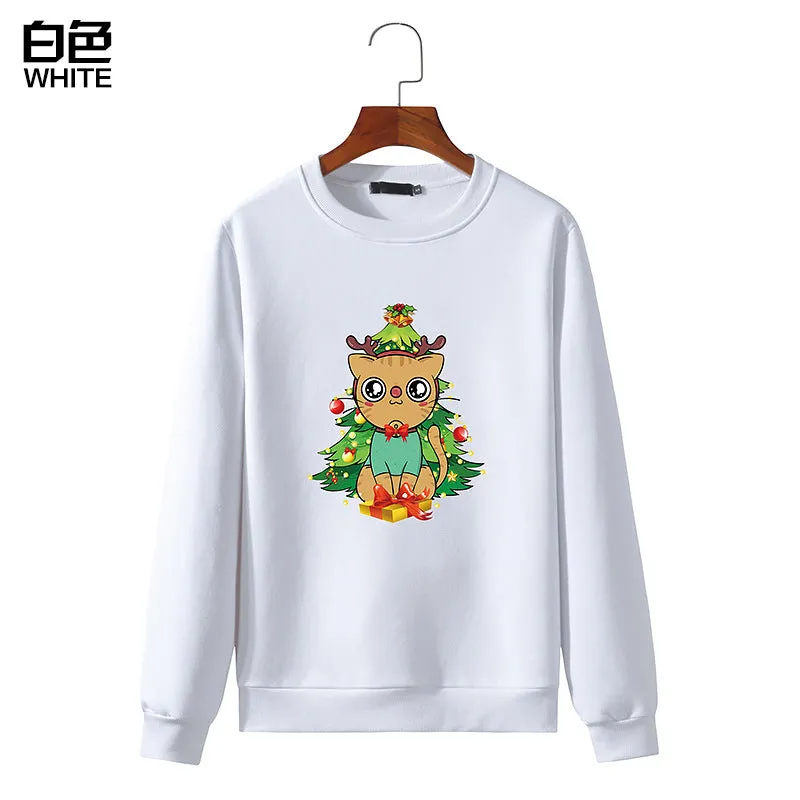 Men's Christmas Cat Print Round Neck Long Sleeve Sweatshirt