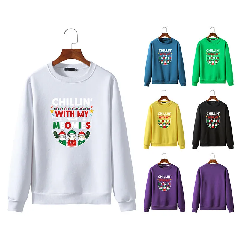 Men's Christmas Cat Print Round Neck Long Sleeve Sweatshirt