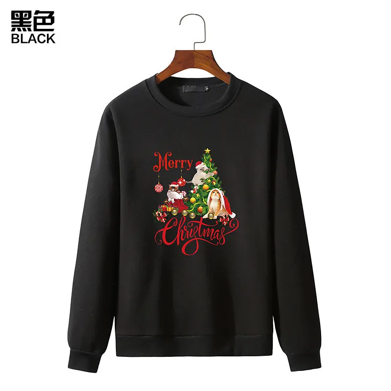 Men's Christmas Cat Print Round Neck Long Sleeve Sweatshirt