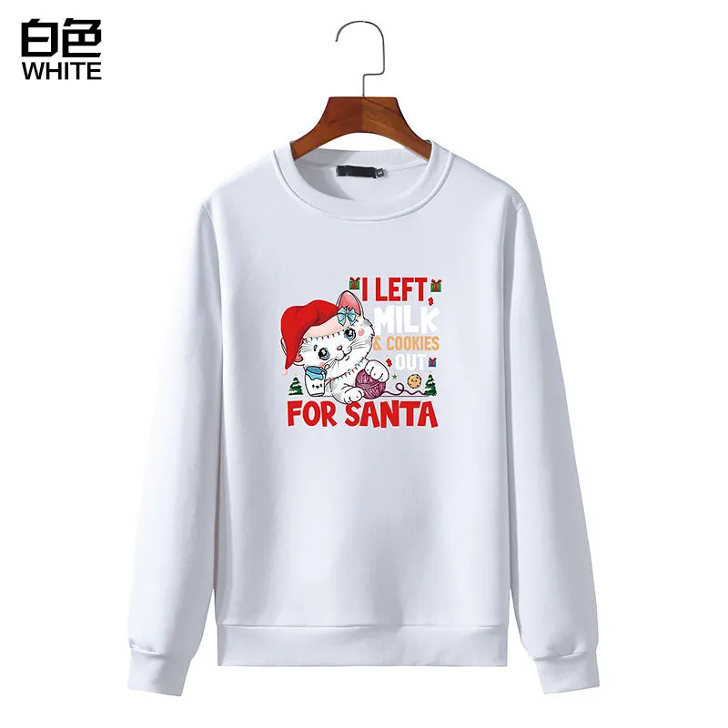 Men's Christmas Cat Print Round Neck Long Sleeve Sweatshirt