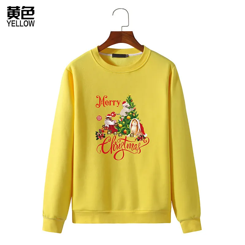 Men's Christmas Cat Print Round Neck Long Sleeve Sweatshirt