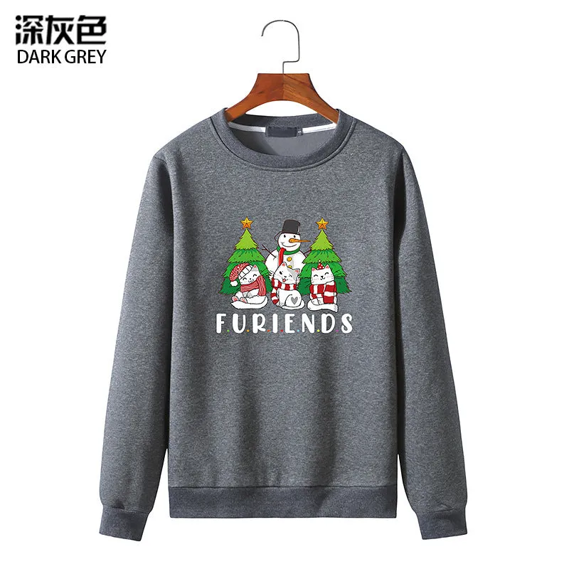 Men's Christmas Cat Print Round Neck Long Sleeve Sweatshirt