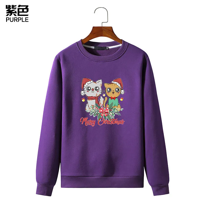 Men's Christmas Cat Print Round Neck Long Sleeve Sweatshirt