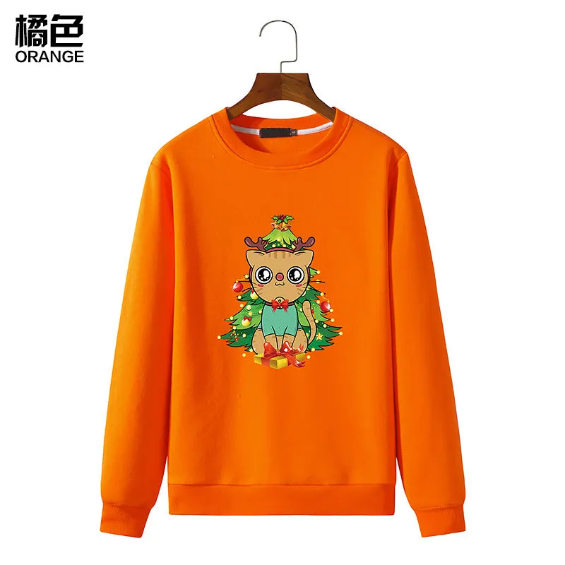 Men's Christmas Cat Print Round Neck Long Sleeve Sweatshirt