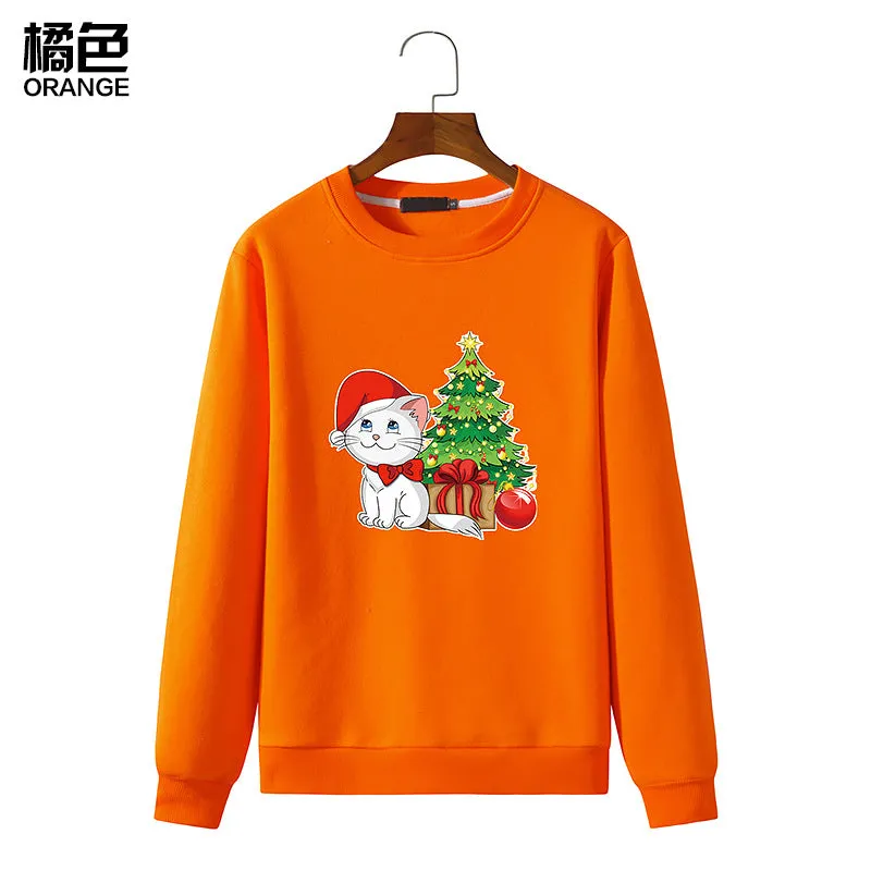 Men's Christmas Cat Print Round Neck Long Sleeve Sweatshirt