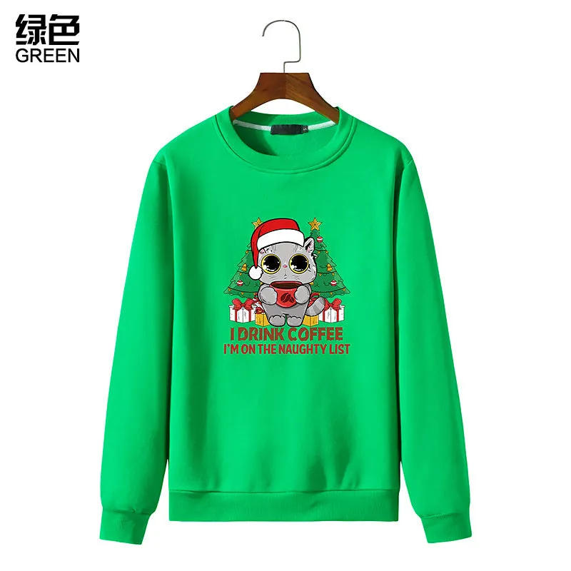 Men's Christmas Cat Print Round Neck Long Sleeve Sweatshirt