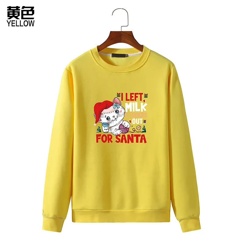 Men's Christmas Cat Print Round Neck Long Sleeve Sweatshirt