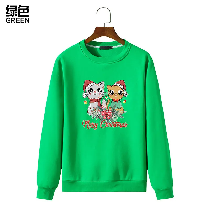 Men's Christmas Cat Print Round Neck Long Sleeve Sweatshirt