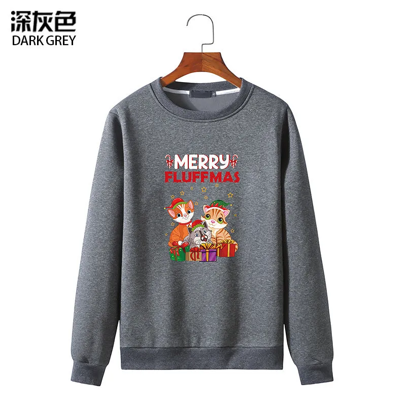 Men's Christmas Cat Print Round Neck Long Sleeve Sweatshirt