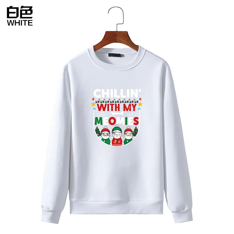 Men's Christmas Cat Print Round Neck Long Sleeve Sweatshirt