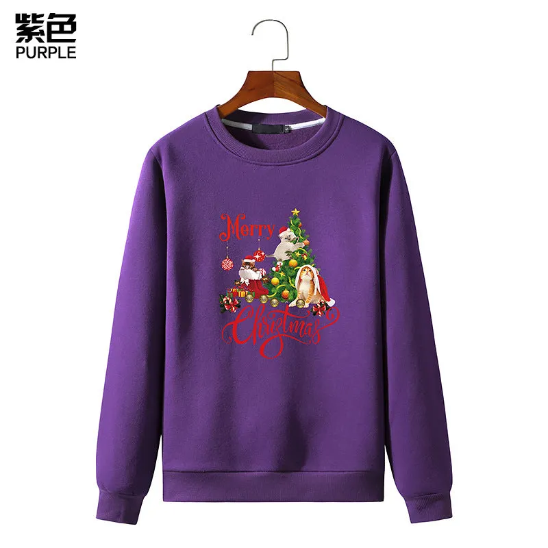 Men's Christmas Cat Print Round Neck Long Sleeve Sweatshirt