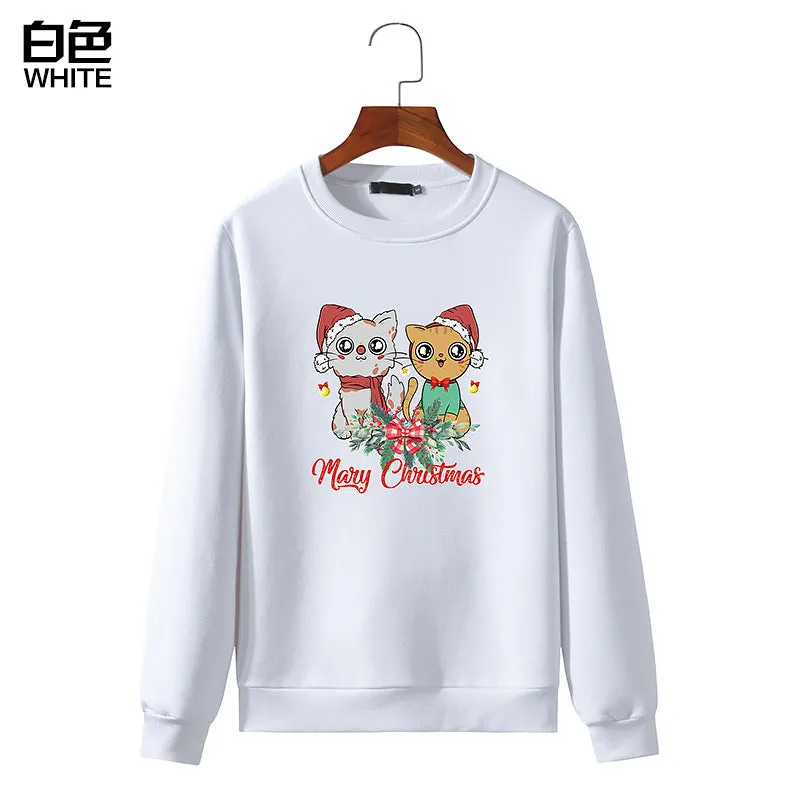 Men's Christmas Cat Print Round Neck Long Sleeve Sweatshirt