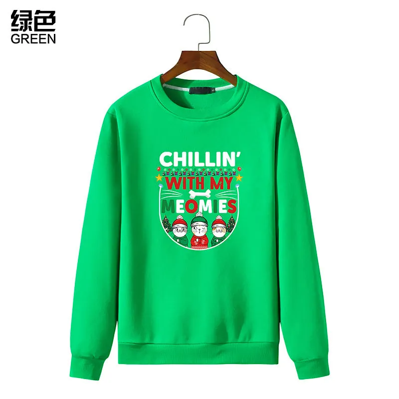 Men's Christmas Cat Print Round Neck Long Sleeve Sweatshirt