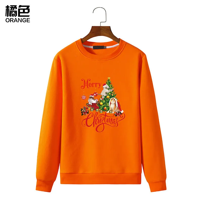 Men's Christmas Cat Print Round Neck Long Sleeve Sweatshirt