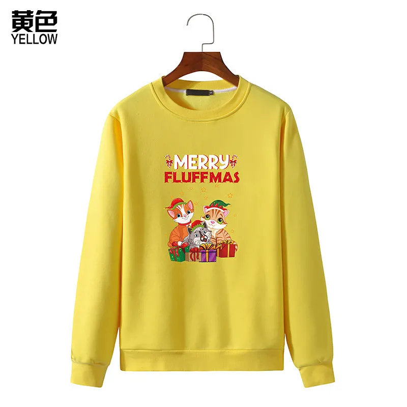 Men's Christmas Cat Print Round Neck Long Sleeve Sweatshirt