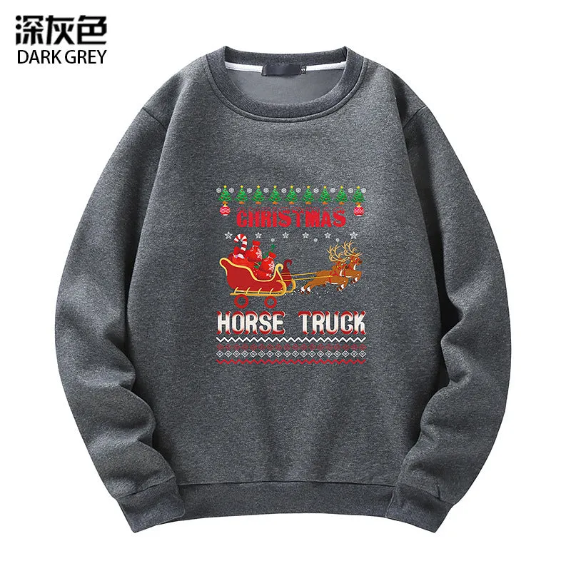 Men's Christmas Elk Print Crew Neck Sweatshirt