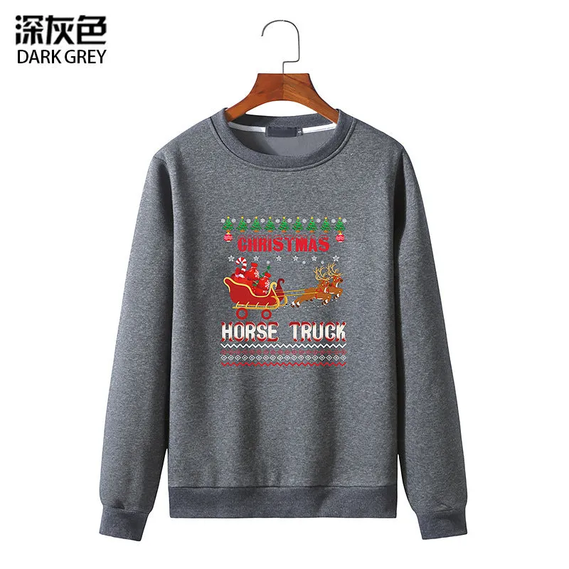 Men's Christmas Elk Print Round Neck Long Sleeve Sweatshirt