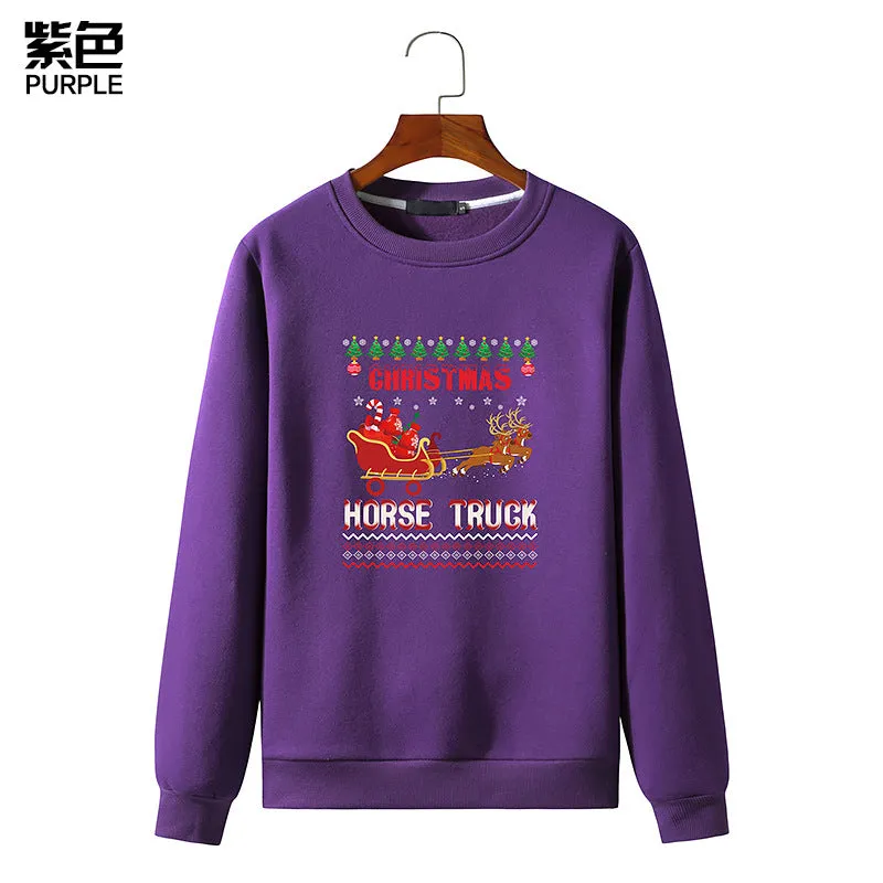 Men's Christmas Elk Print Round Neck Long Sleeve Sweatshirt