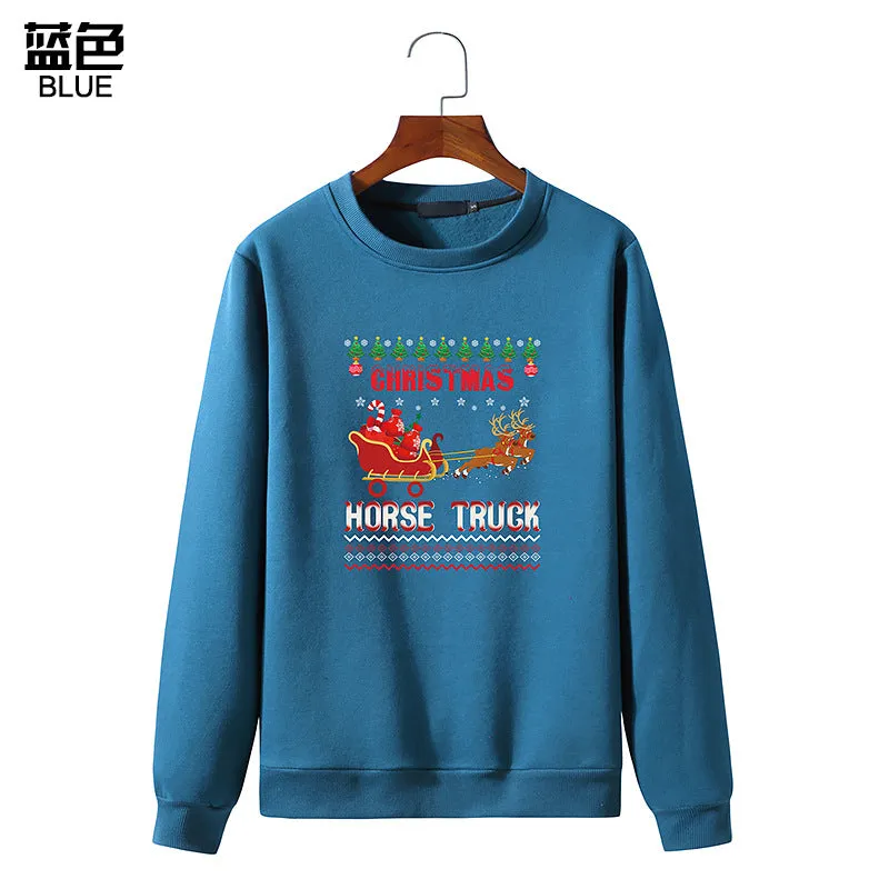 Men's Christmas Elk Print Round Neck Long Sleeve Sweatshirt