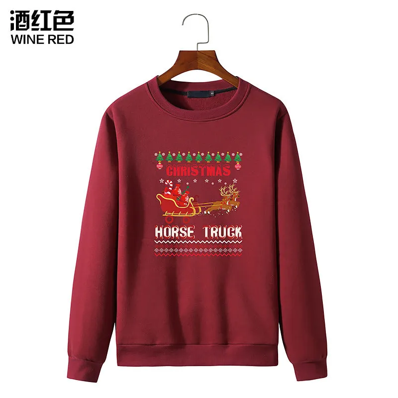 Men's Christmas Elk Print Round Neck Long Sleeve Sweatshirt