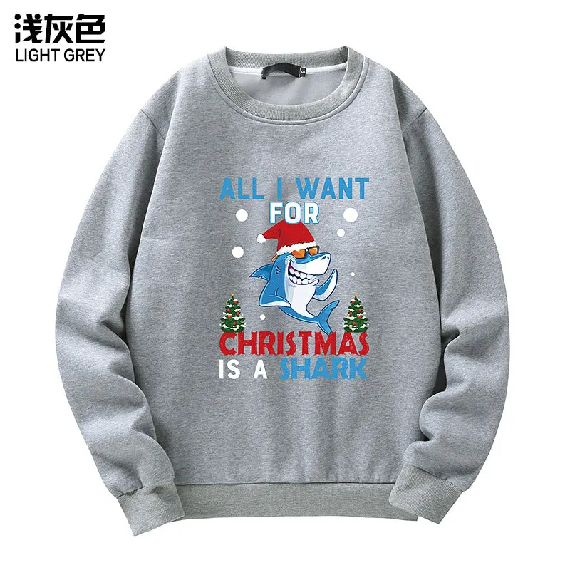 Men's Christmas Shark Print Crew Neck Sweatshirt