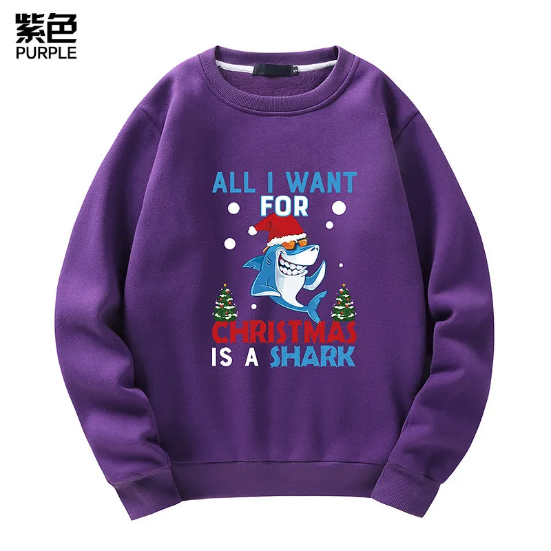 Men's Christmas Shark Print Crew Neck Sweatshirt