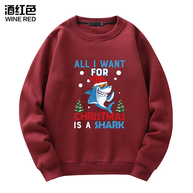 Men's Christmas Shark Print Crew Neck Sweatshirt