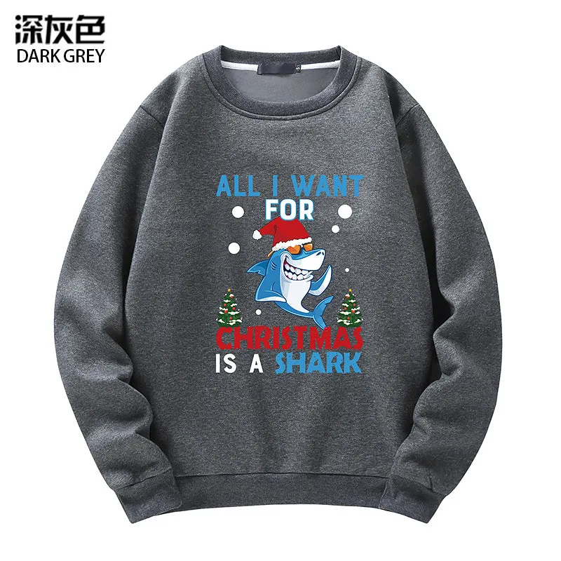 Men's Christmas Shark Print Crew Neck Sweatshirt