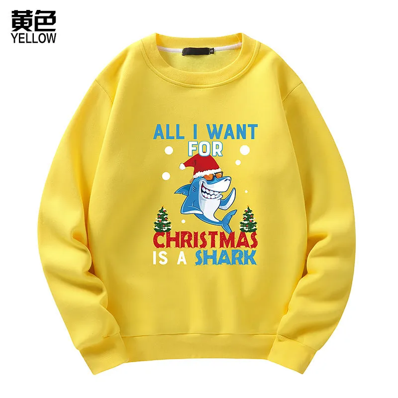 Men's Christmas Shark Print Crew Neck Sweatshirt