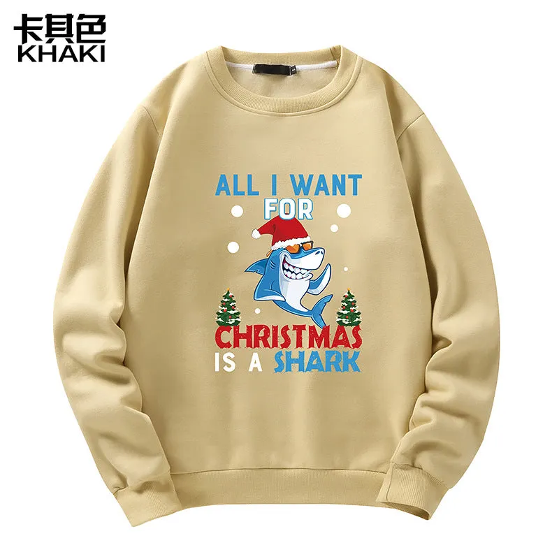 Men's Christmas Shark Print Crew Neck Sweatshirt