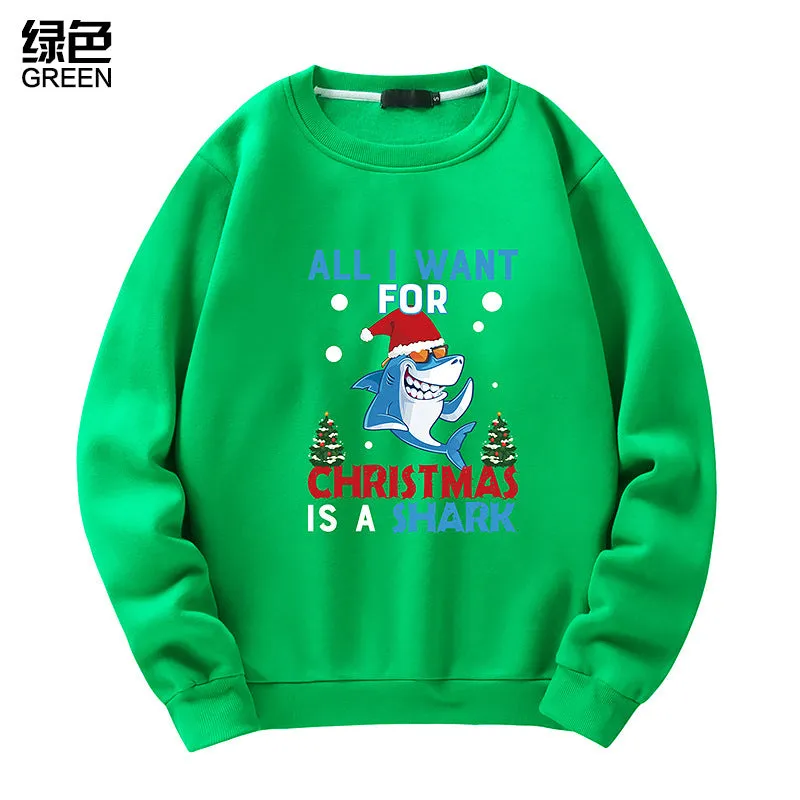 Men's Christmas Shark Print Crew Neck Sweatshirt