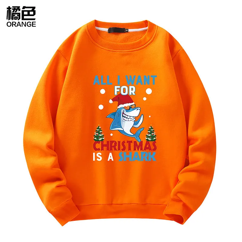 Men's Christmas Shark Print Crew Neck Sweatshirt