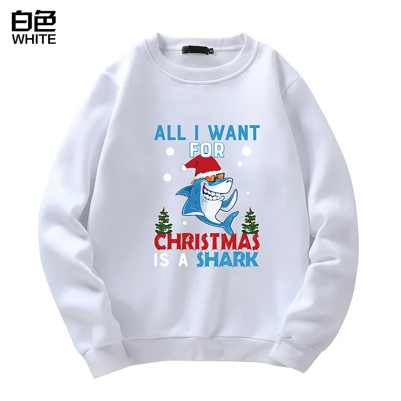 Men's Christmas Shark Print Crew Neck Sweatshirt