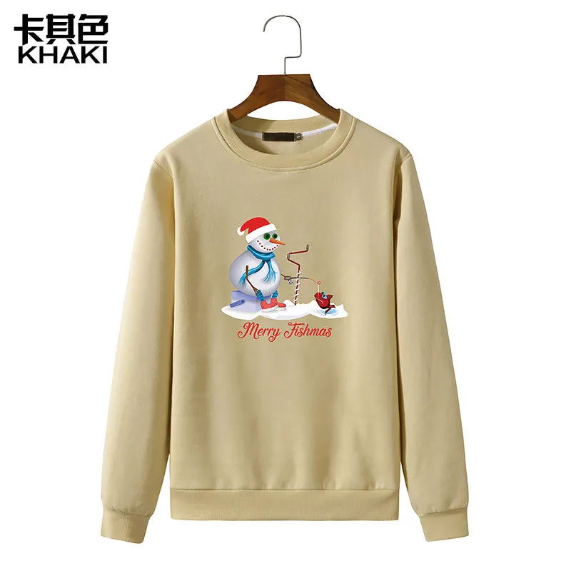 Men's Christmas Snowman Print Round Neck Long Sleeve Sweatshirt