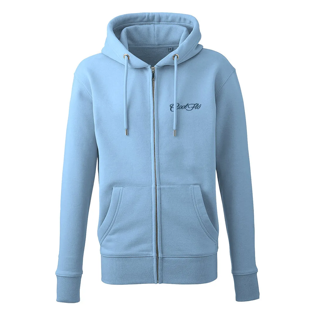 Mini Script Embroidered Light Blue Zip Hoody