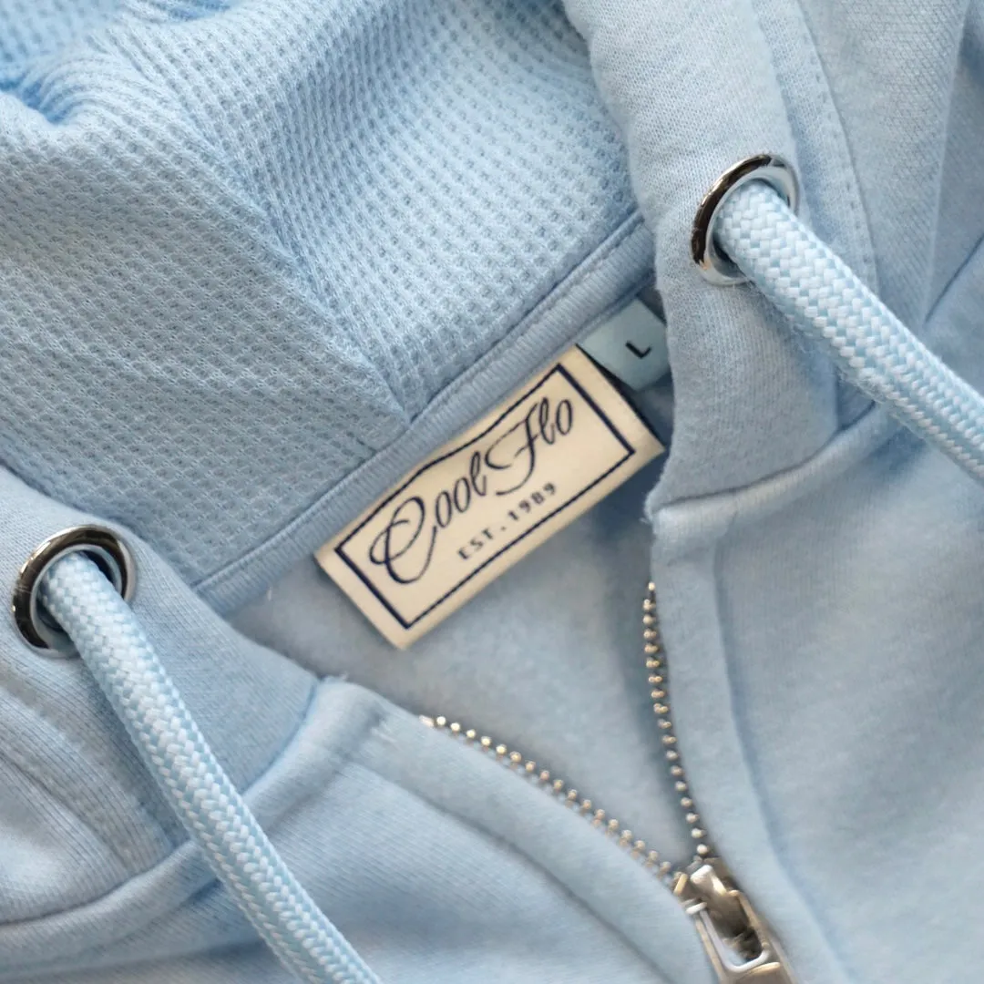 Mini Script Embroidered Light Blue Zip Hoody