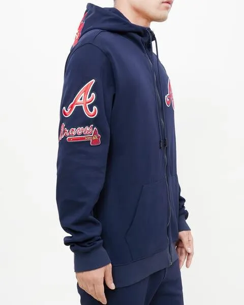 MLB ATLANTA BRAVES CLASSIC CHENILLE MEN'S FZ PO HOODIE (MIDNIGHT NAVY)