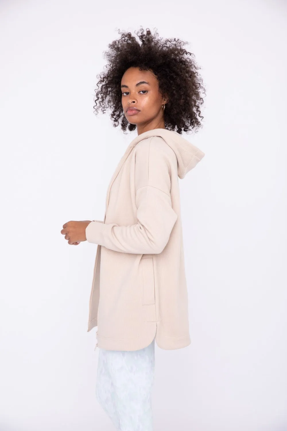 Mono B Contrast Quilted Zip-Up Hoodie - Natural