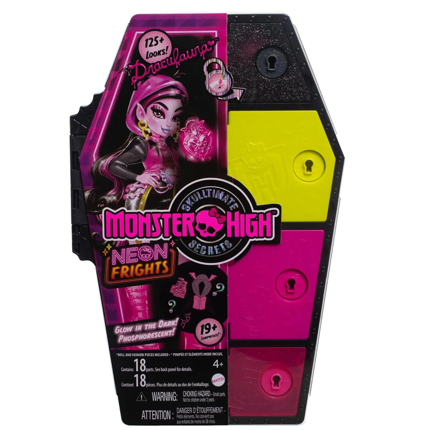 Monster High Draculaura Doll and Fashion Set, Skulltimate Secrets Neon Frights, Dress-Up Locker with 19  Surprises for Kids Ages 5 